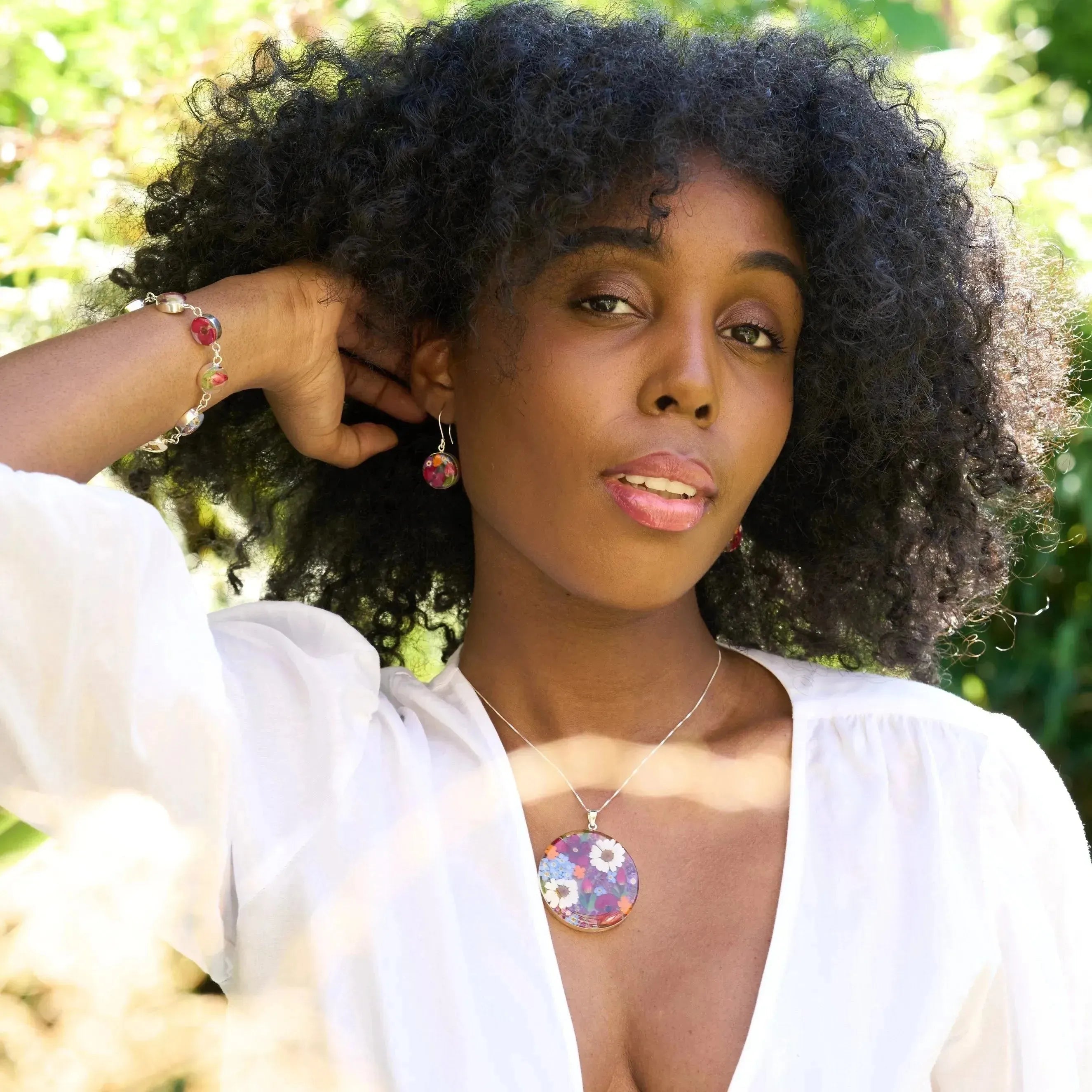 Zilveren Oorbellen - Gemengde Bloemen - Volle Maan (rond)