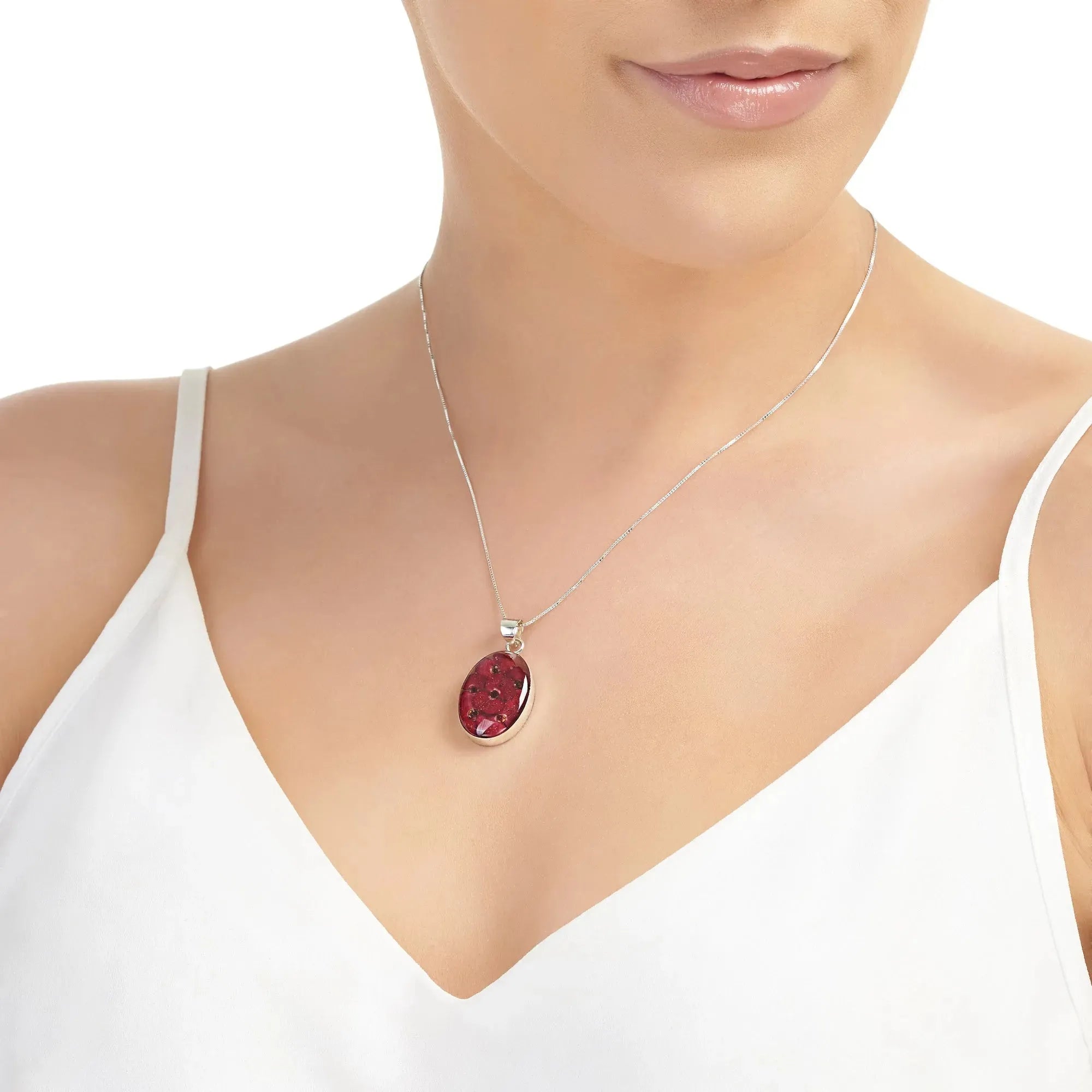 Poppy necklace by Shrieking Violet® Sterling silver oval pendant handmade with real flowers