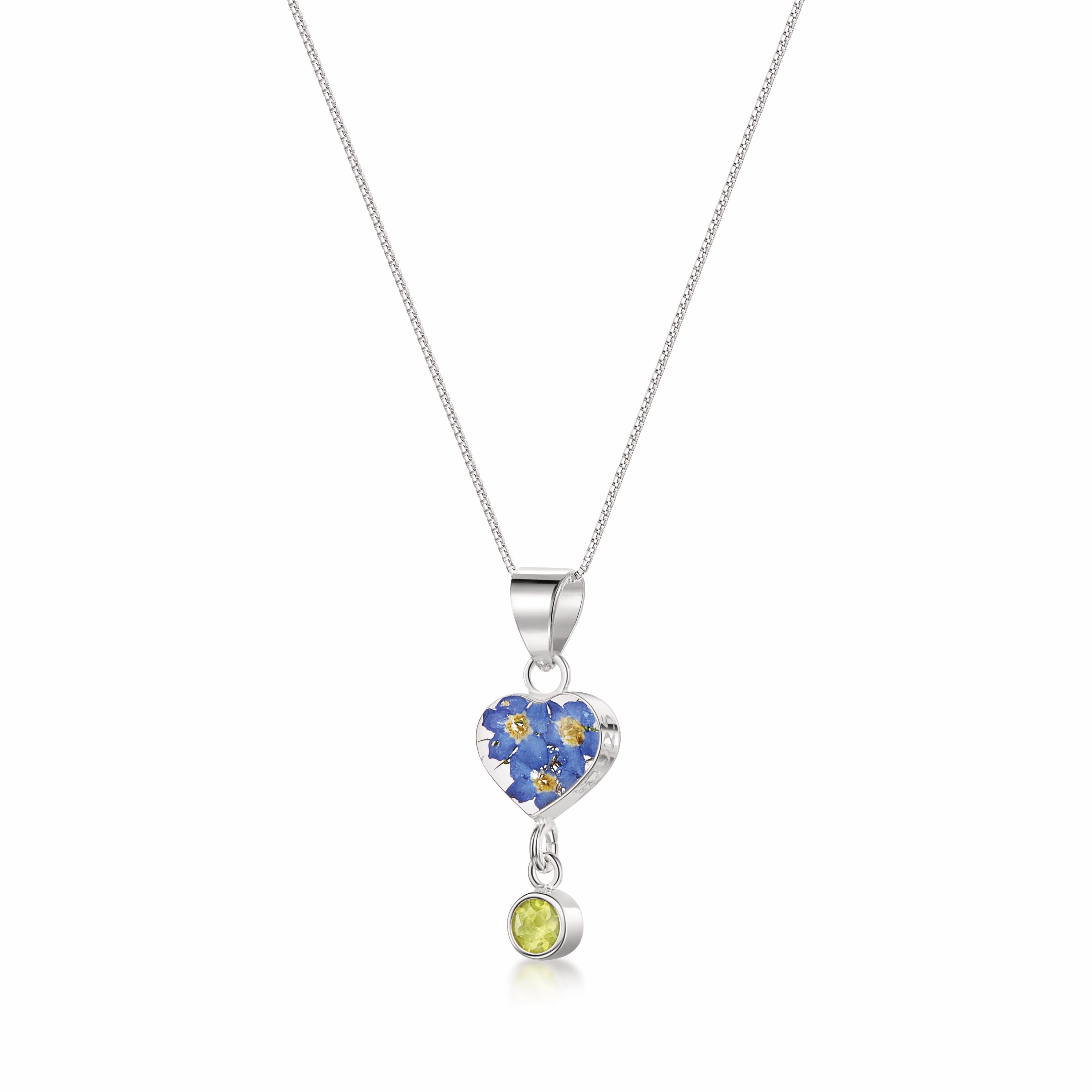 Real Flower Pendant Necklace with Birthstone Charm