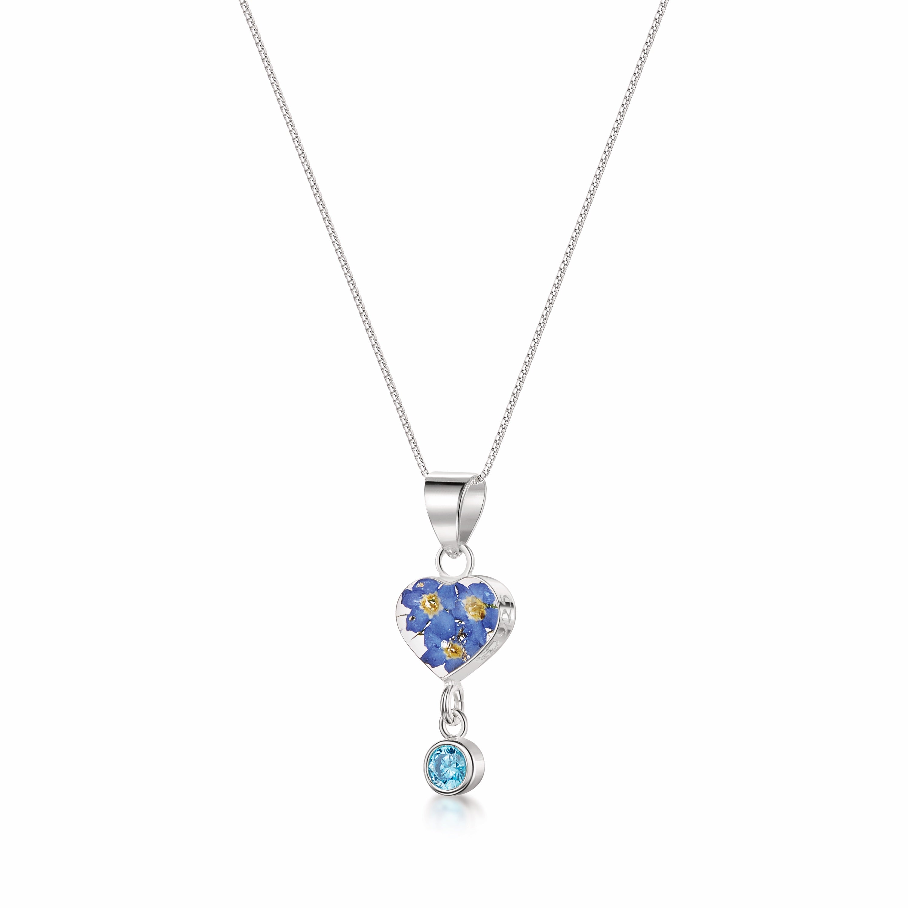 Real Flower Pendant Necklace with Birthstone Charm