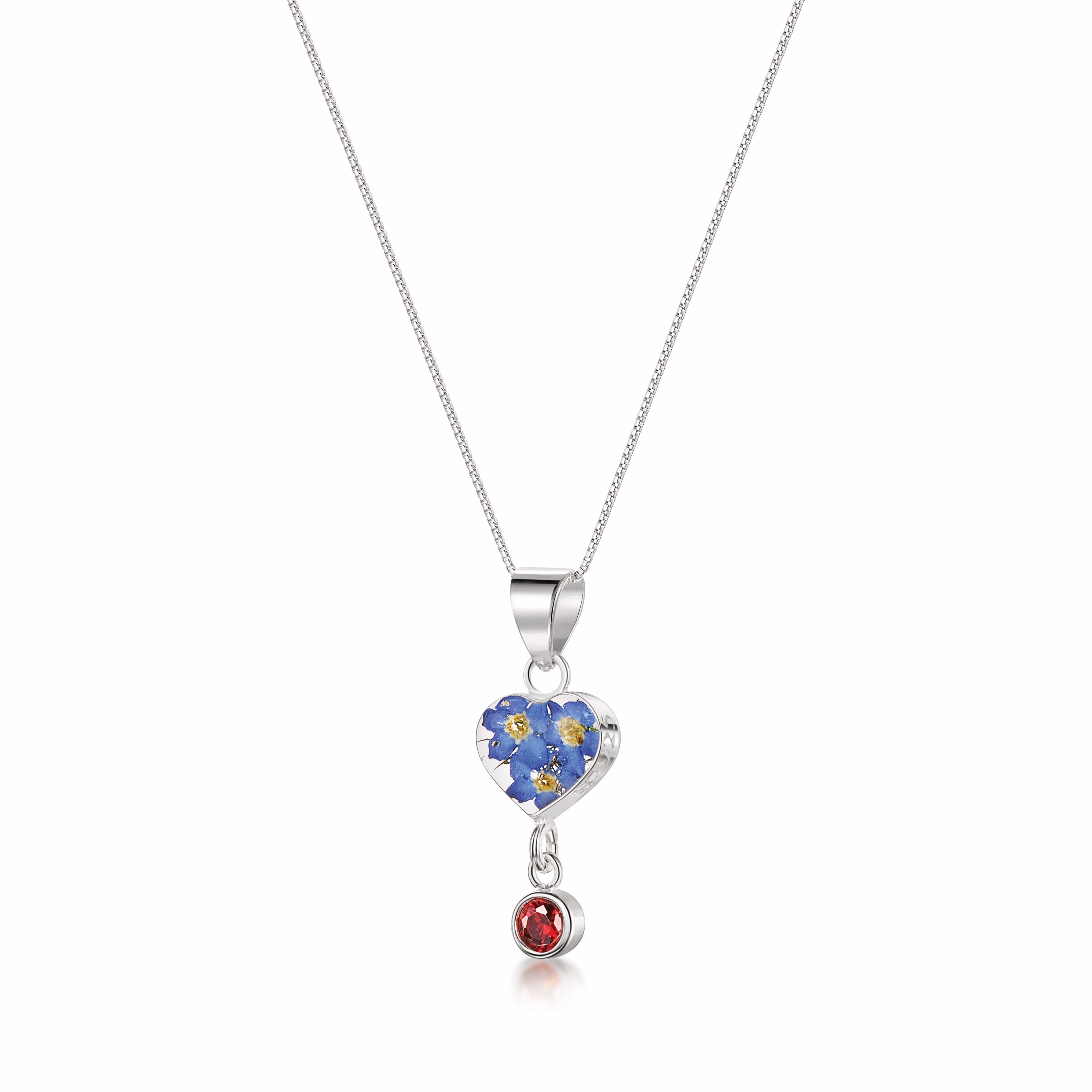 Real Flower Pendant Necklace with Birthstone Charm