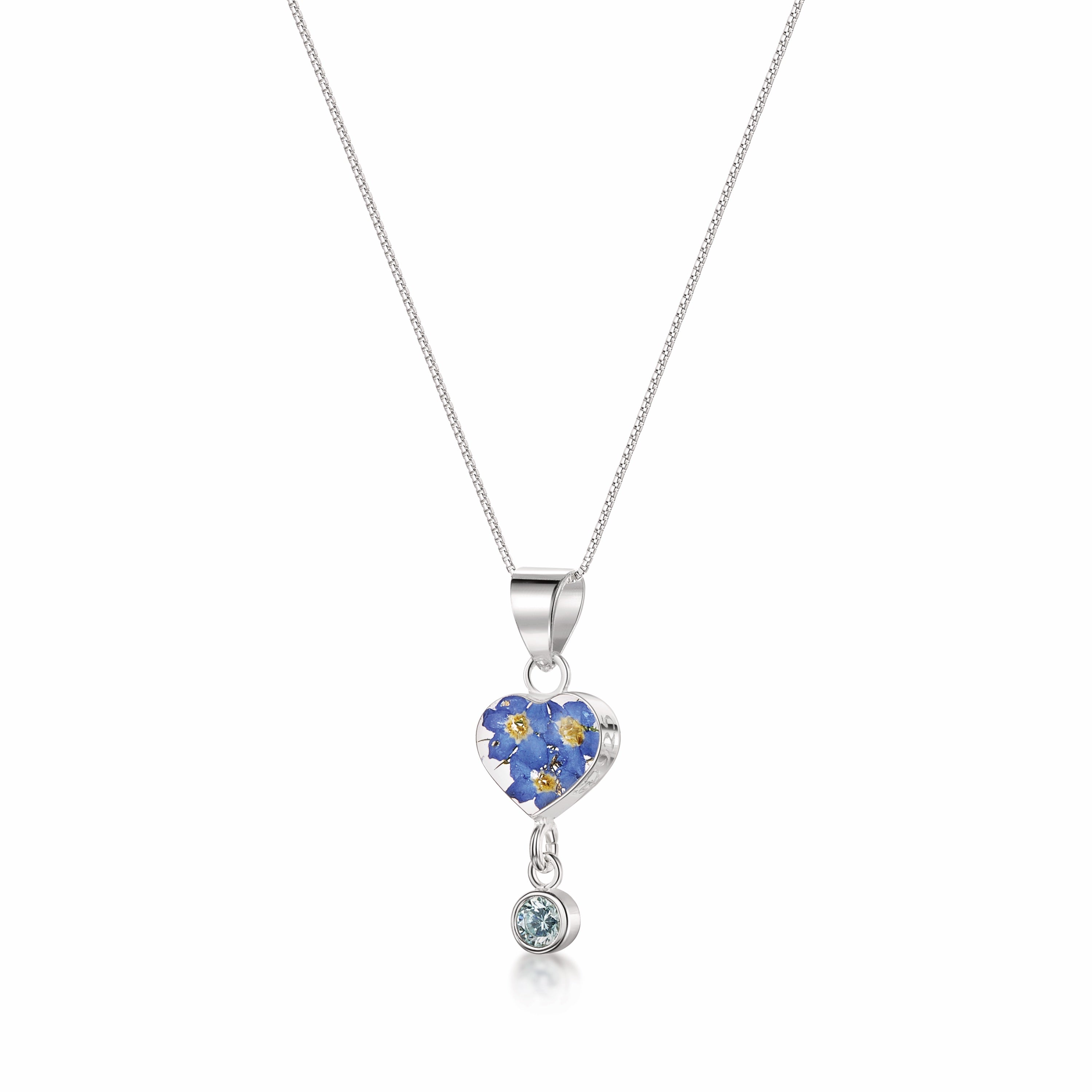 Real Flower Pendant Necklace with Birthstone Charm