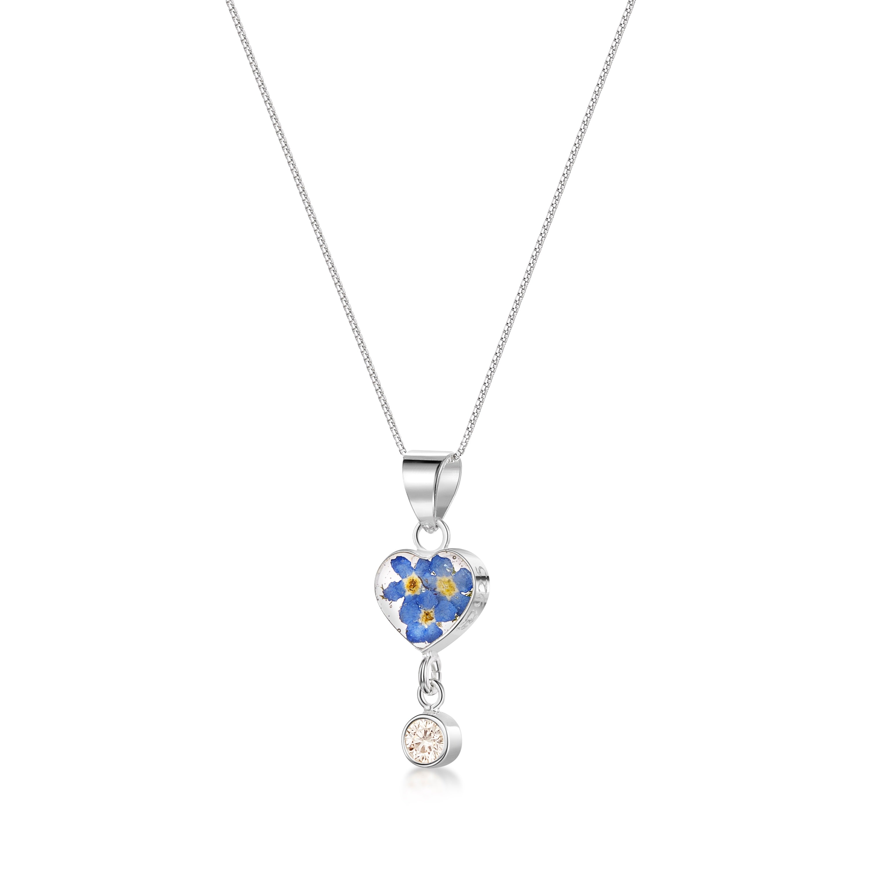 Real Flower Pendant Necklace with Birthstone Charm