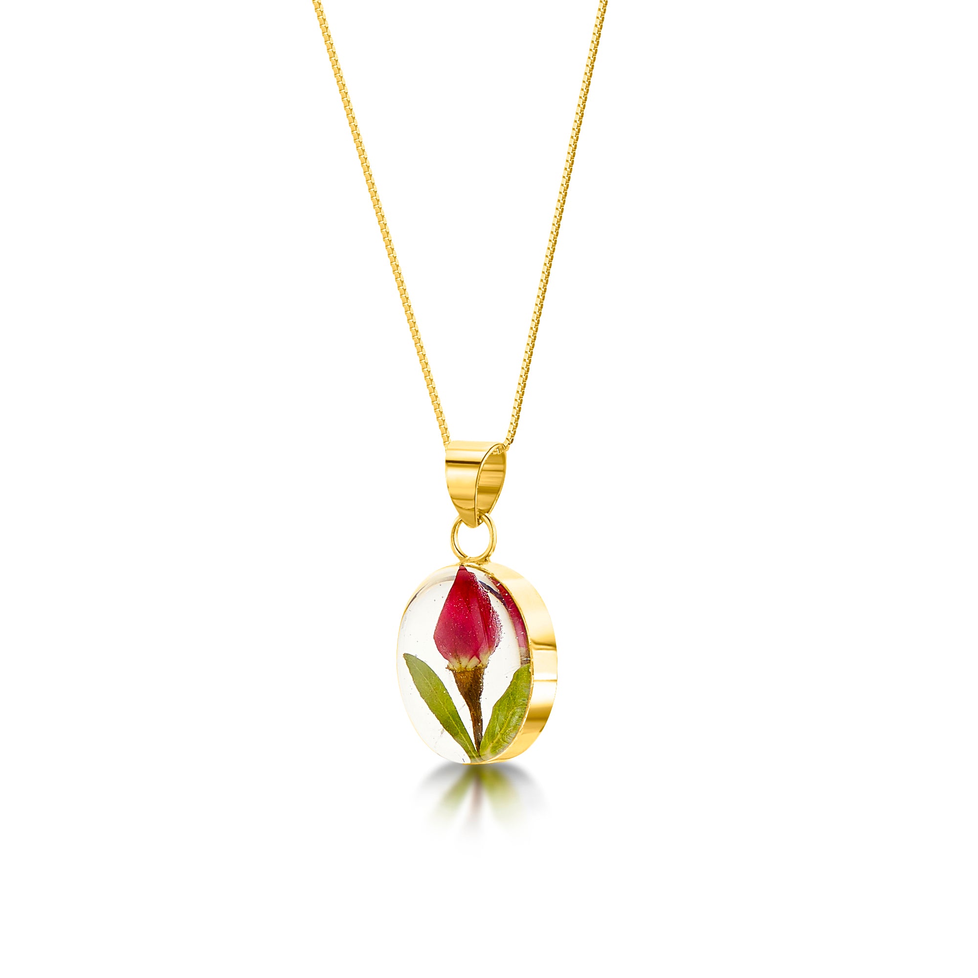 Real Miniature Rose Oval Pendant Necklace