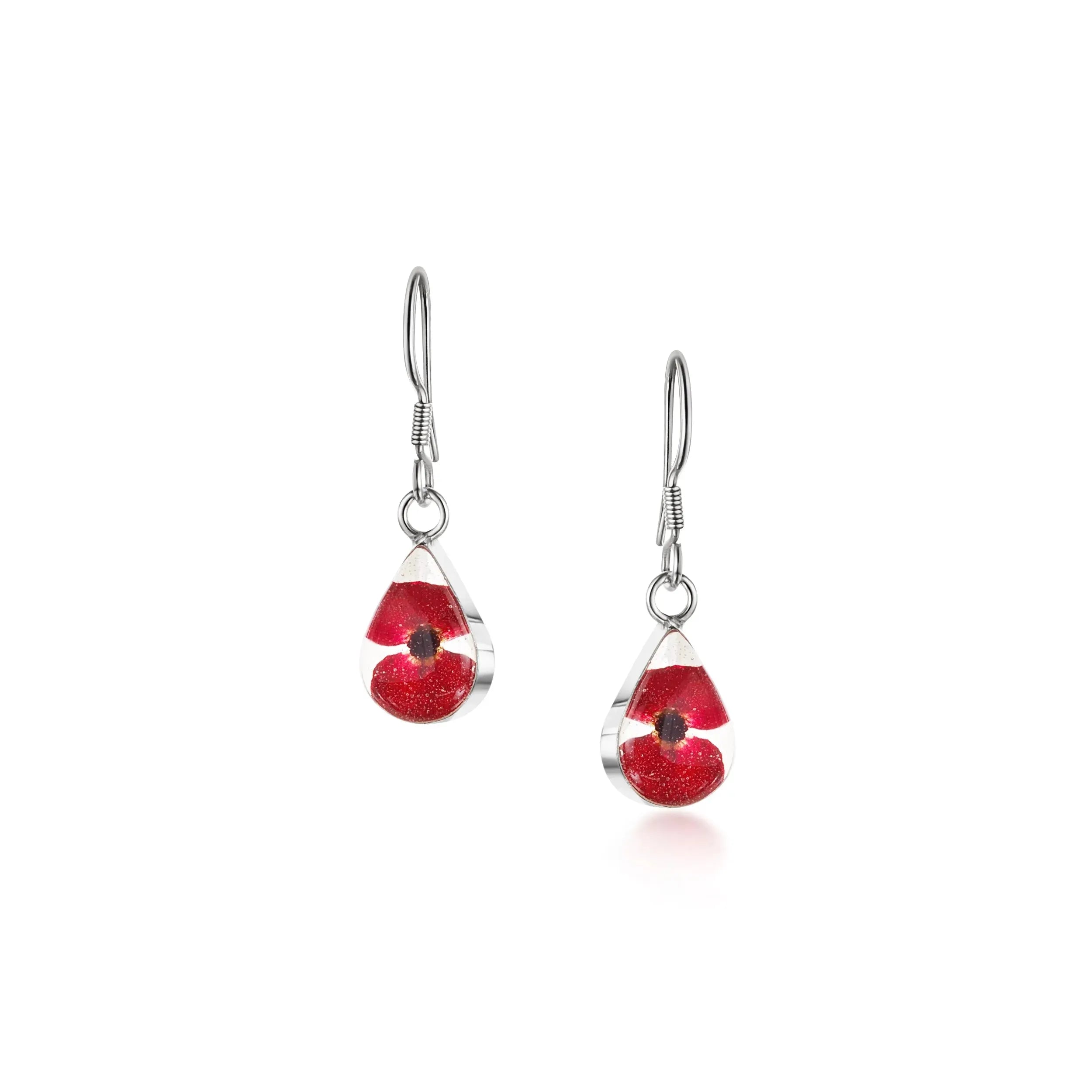 Boucles d'oreilles Poppy par Shrieking Violet® Boucles d'oreilles pendantes en argent sterling en forme de goutte avec de petites fleurs