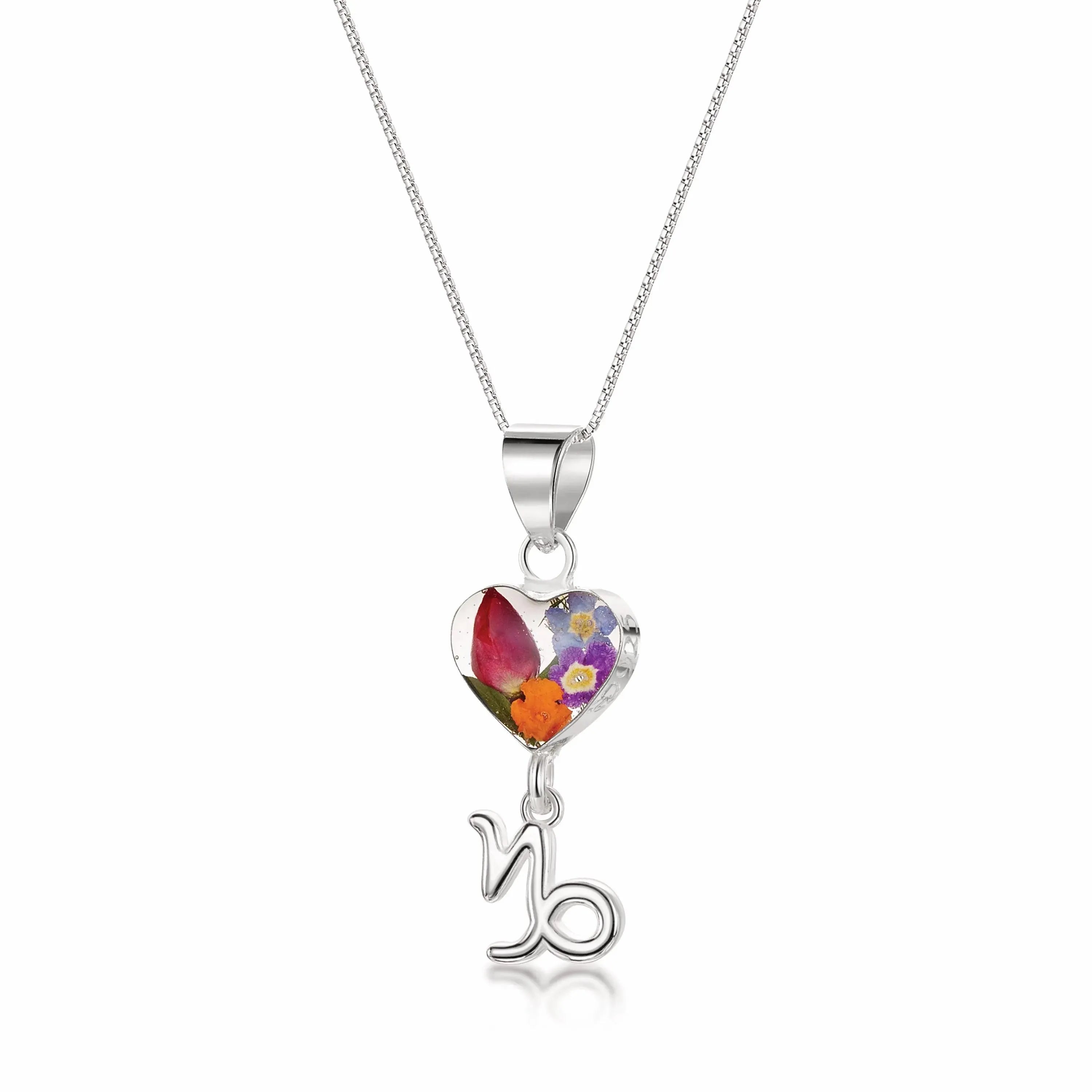Capricorn Necklace - Sterling silver pendant with real flowers & a zodiac charm. More Options...
