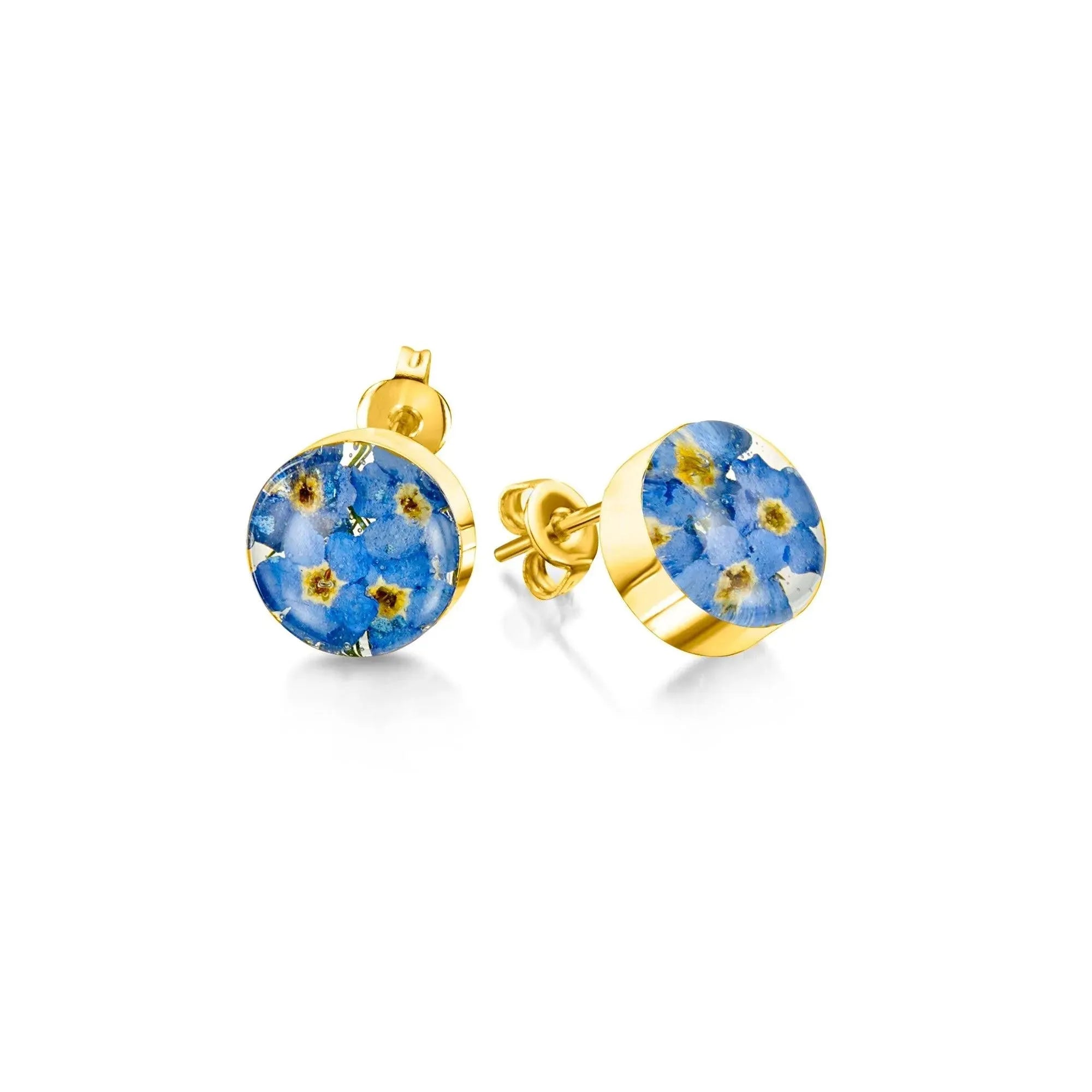 Flower jewellery by Shrieking Violet® Gold-plated sterling silver round stud earrings with forget-me-nots. Mothers day, Grandmothers birthday gift