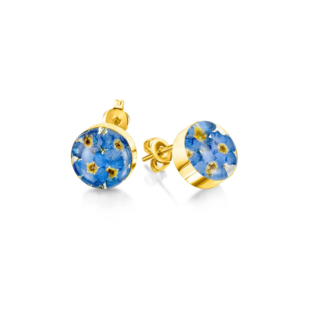 Flower jewellery by Shrieking Violet® Gold-plated sterling silver round stud earrings with forget-me-nots. Mothers day, Grandmothers birthday gift