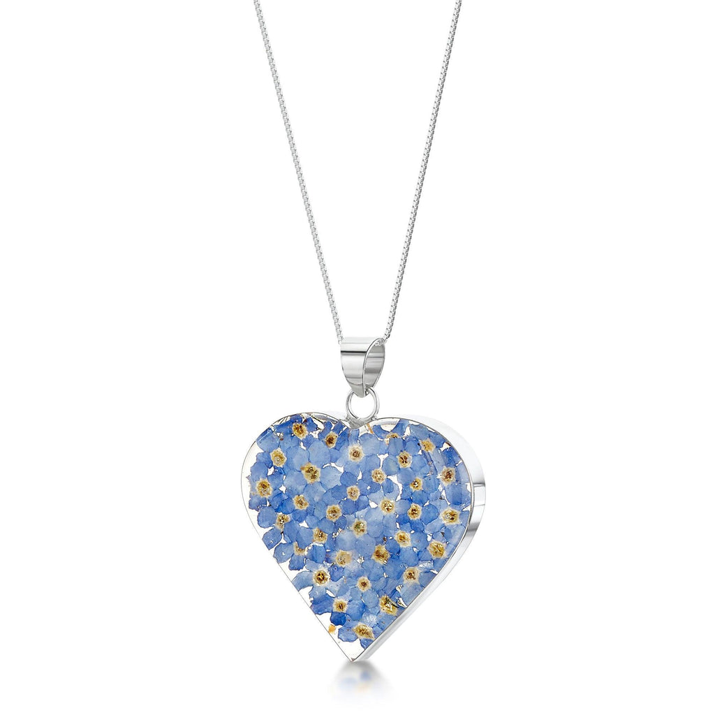 Forget-me-not heart necklace by Shrieking Violet® Sterling silver heart filled with real forget-me-not flowers. Mothers day jewellery gift