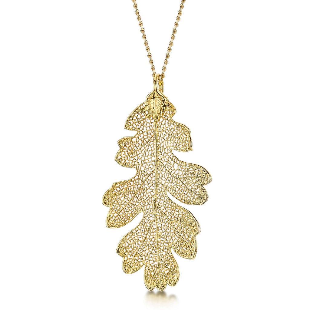 Gold Plated Leaf Necklace with a real Oak leaf dipped in gold - 24" chain & giftbox