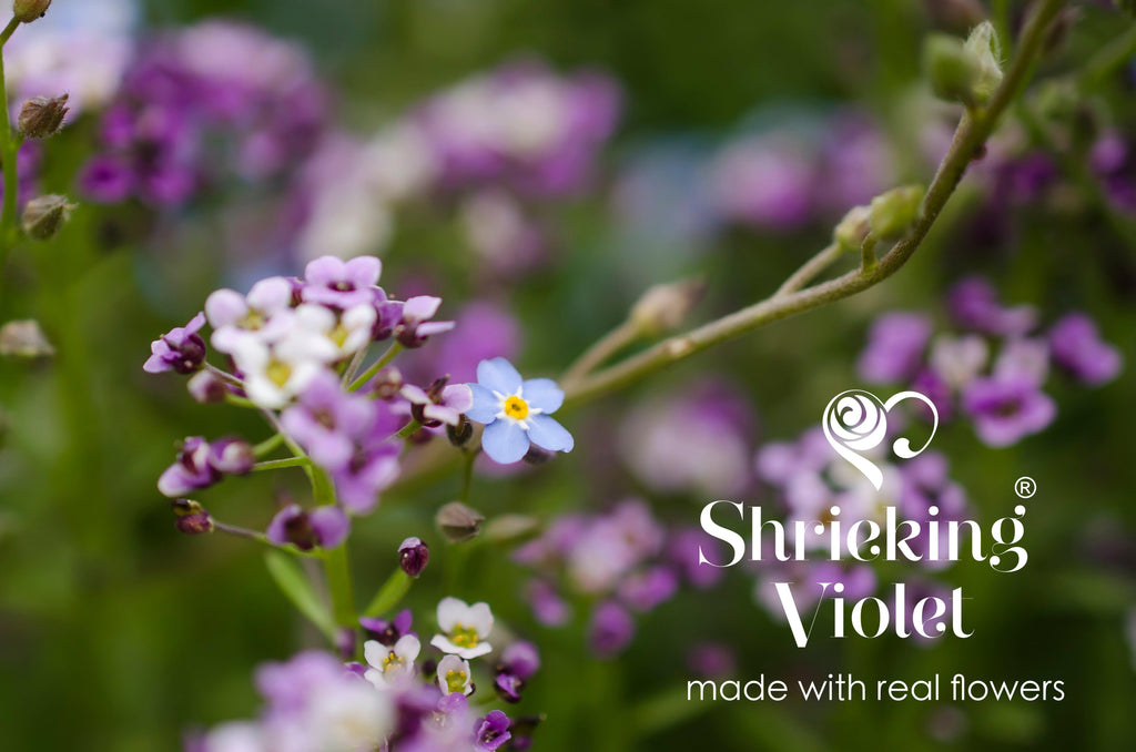 Real flower necklace by Shrieking Violet Sterling silver small heart pendant handmade with tiny flowers. jewellery for nature fashionistas.
