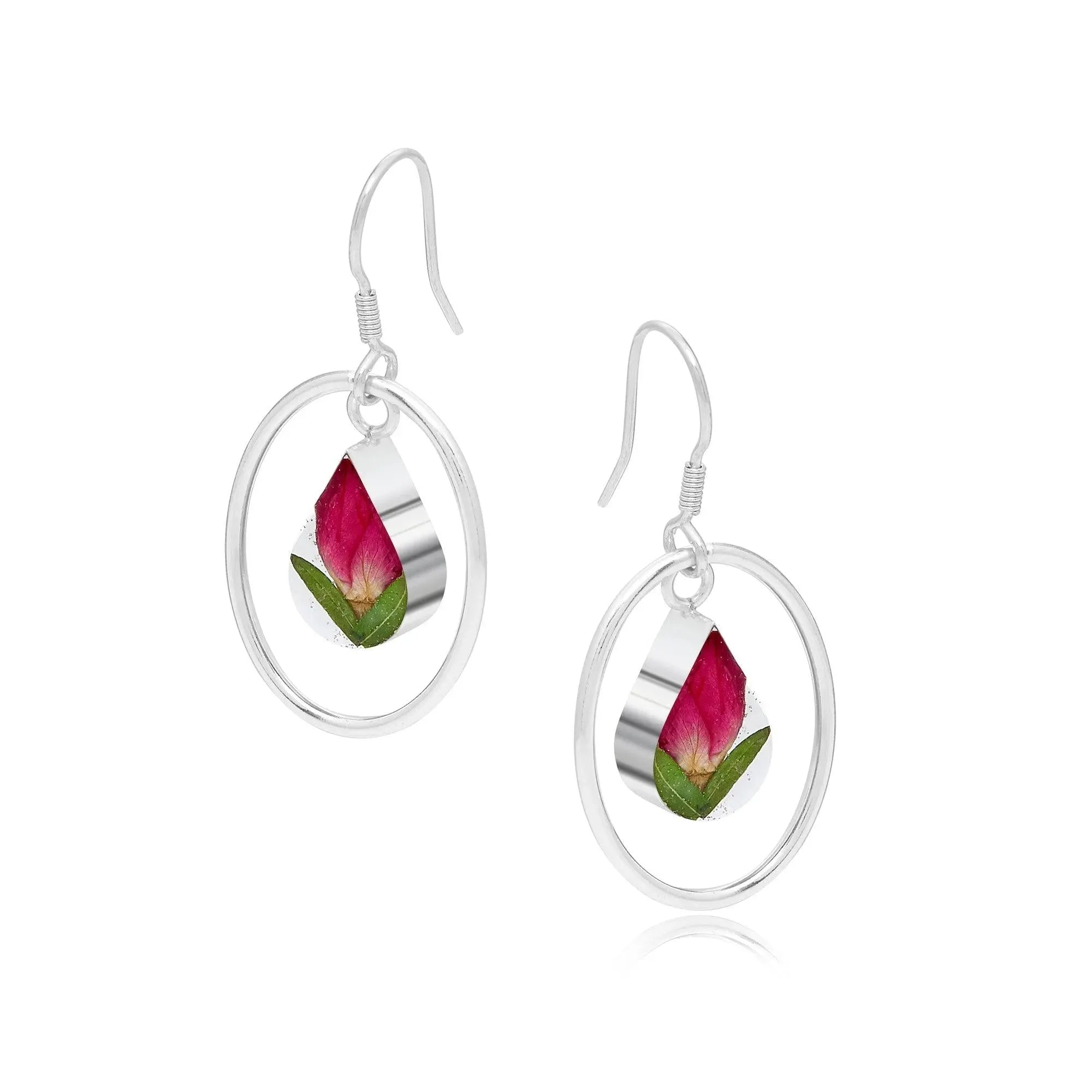 Miniature Rose Teardrop Dangle Earrings in Sterling Silver