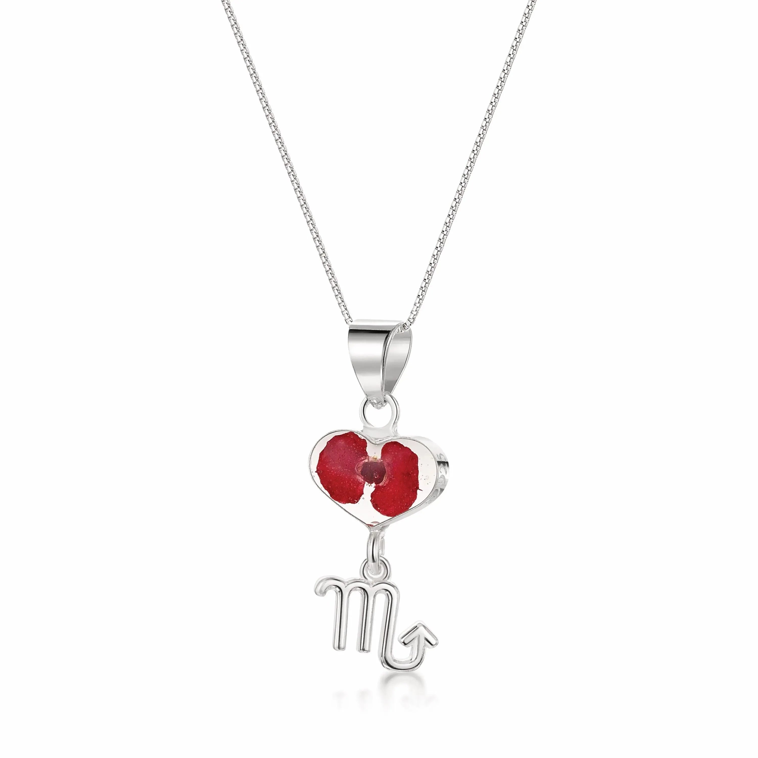 Scorpio Necklace - Sterling silver pendant with real flowers & a zodiac charm. More Options...