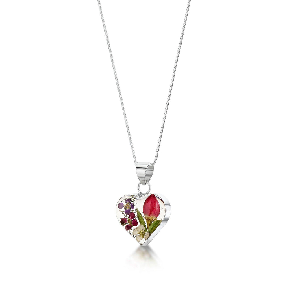 Silver Pendant - Floral - Heart