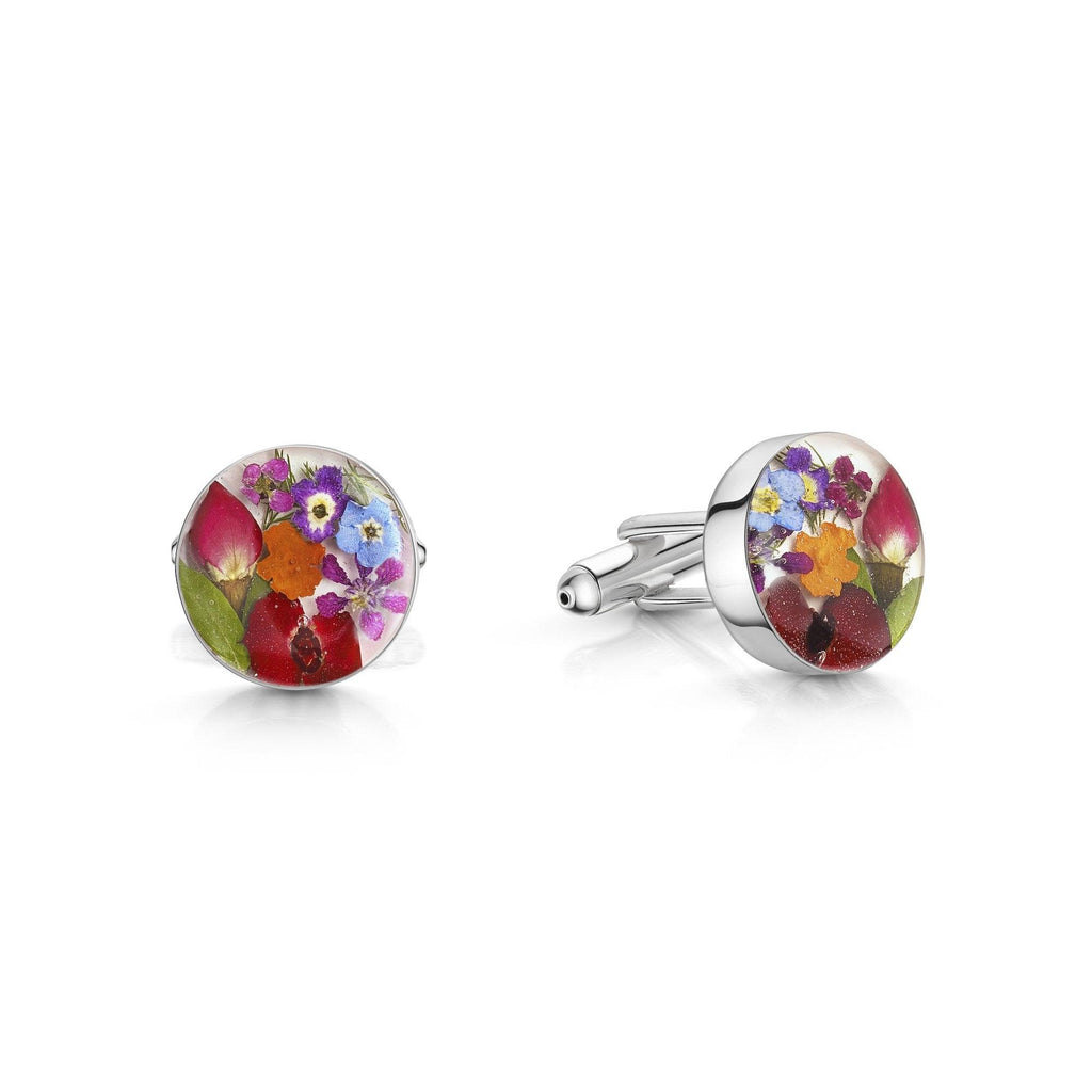 Sterling Silver Flower Cufflinks by Shrieking Violet® – Handcrafted with Real Flowers & Resin