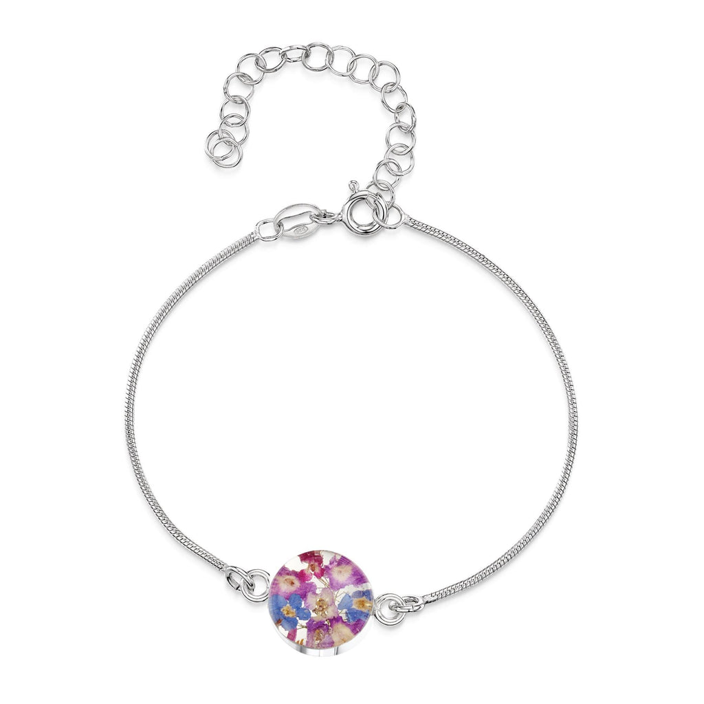 Sterling silver snake bracelet - Round charm - Purple Haze