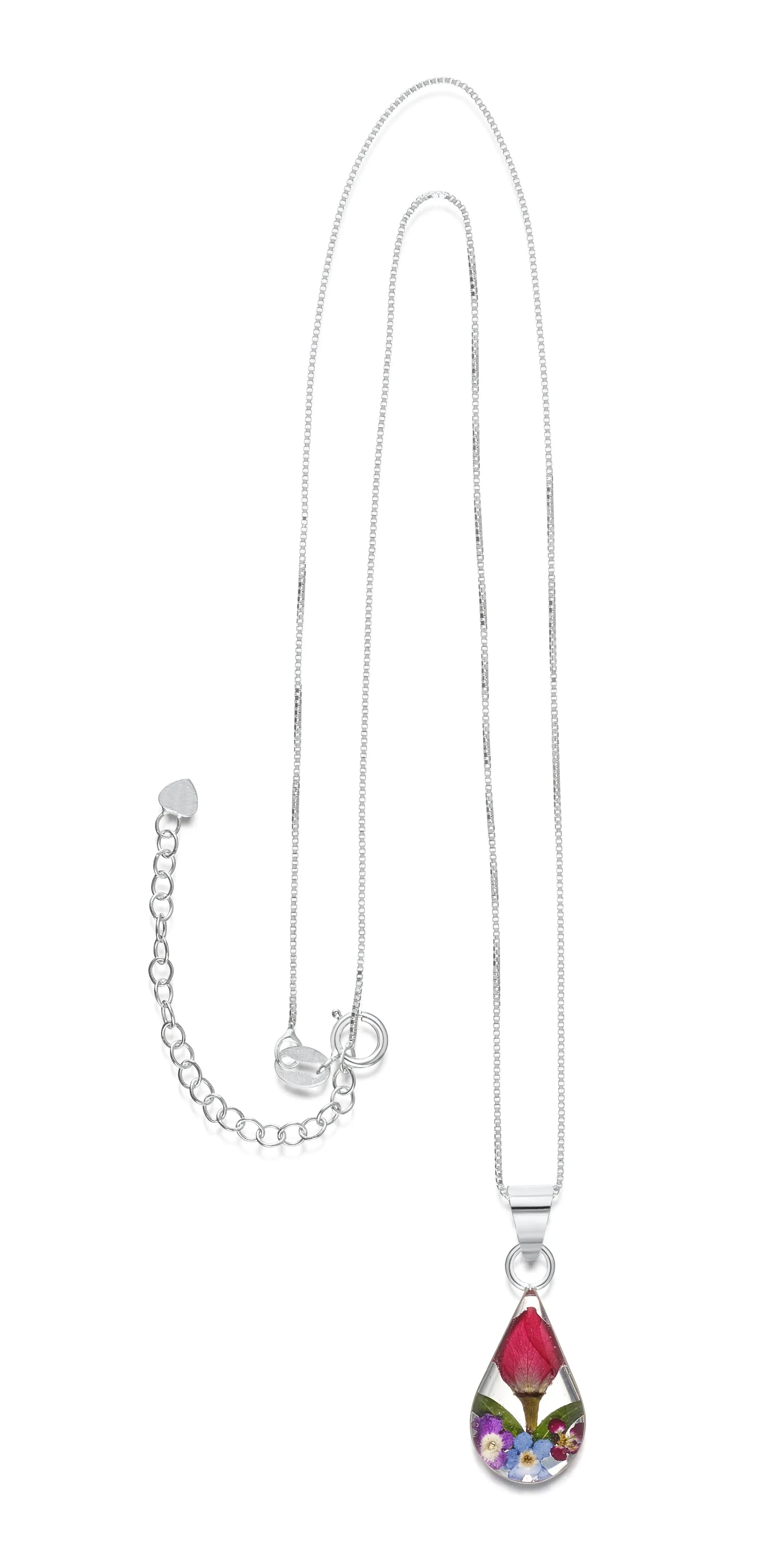 Collier en argent sterling en forme de goutte avec de vraies fleurs - Shrieking Violet®
