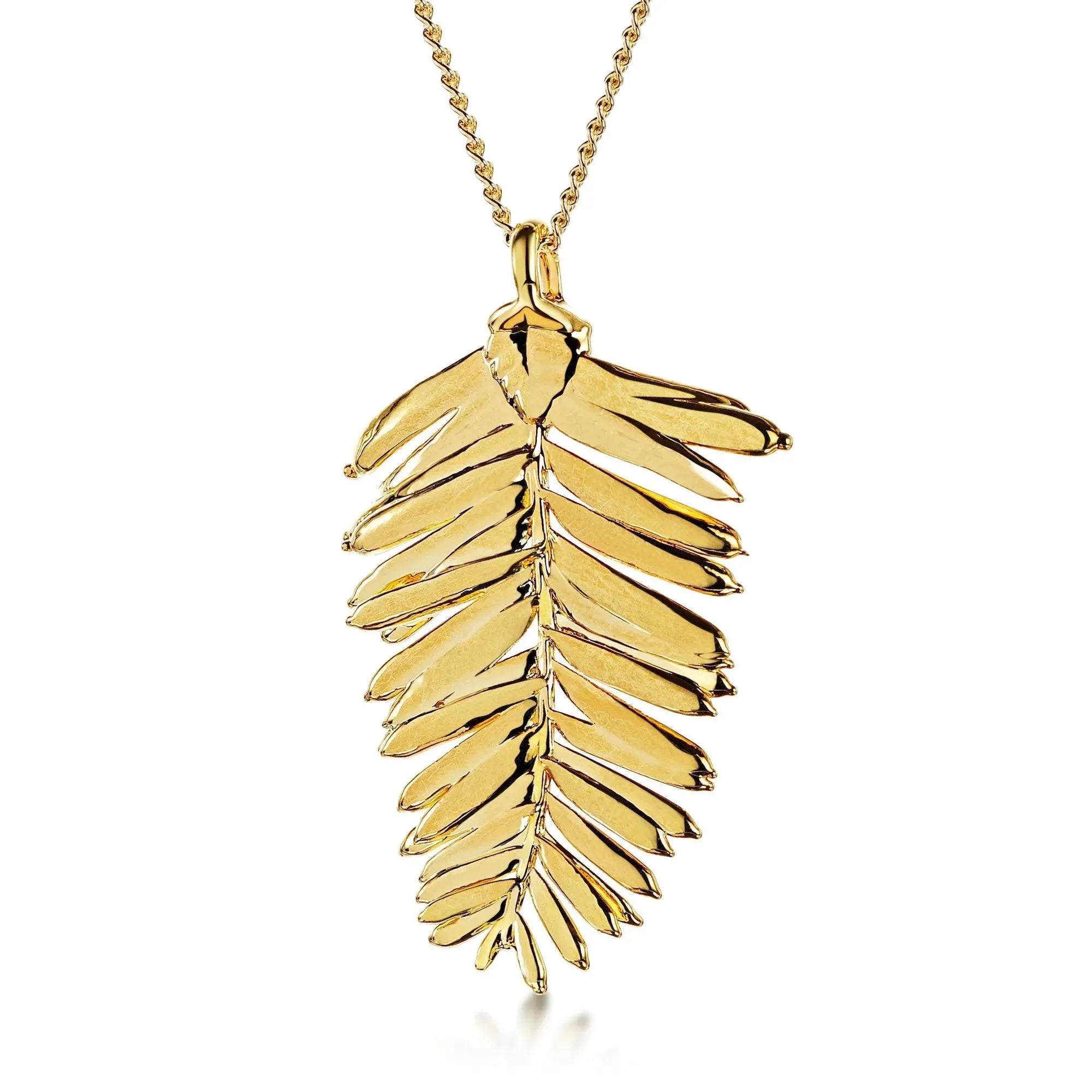Real Redwood Leaf Gold-Plated Pendant Necklace
