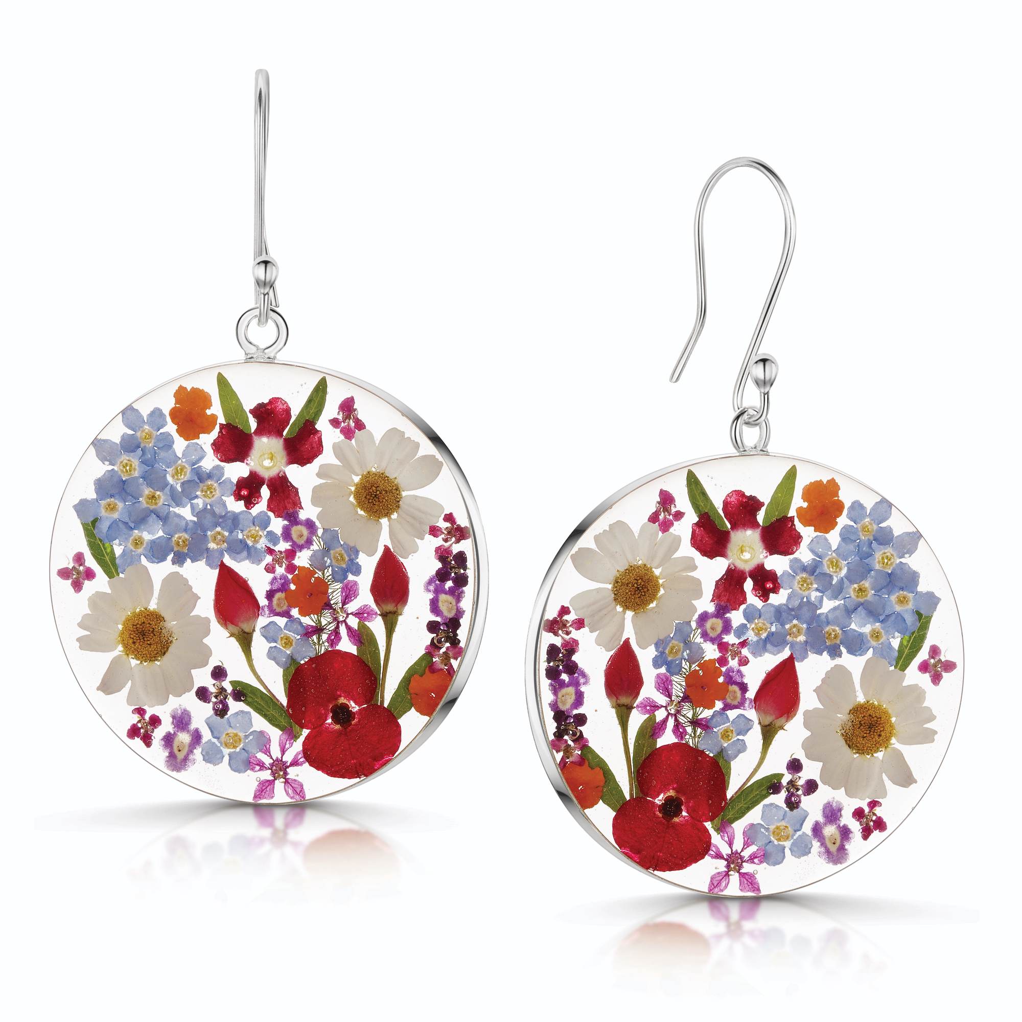 Mixed Flower Statement Earrings in Sterling Silver – Handmade with Real Flowers