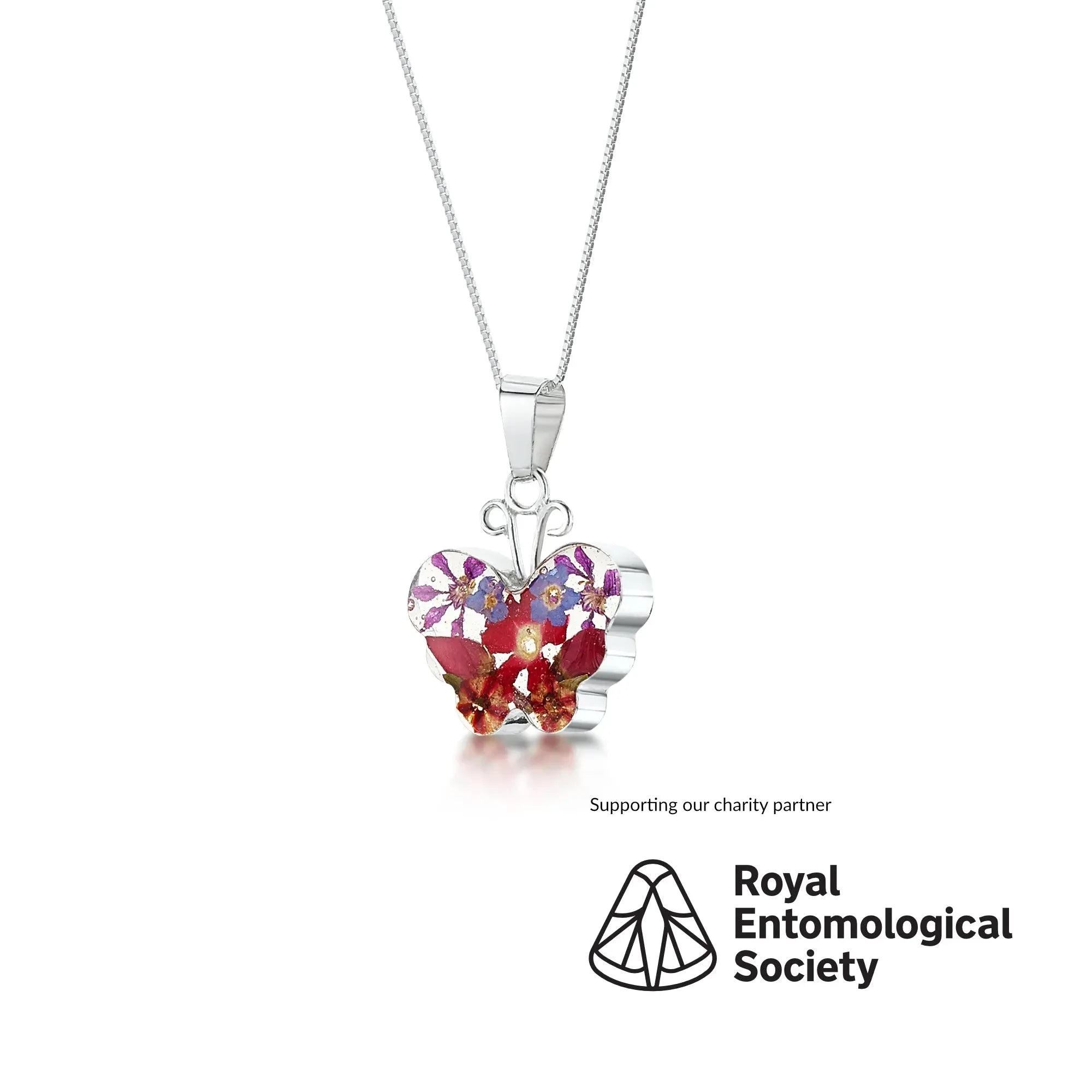 Real Flower Butterfly Pendant Necklace - Sterling Silver Handmade Jewellery
