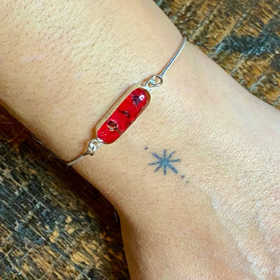 Pulseira cobra em prata esterlina com pingente de flor - Poppy - Oval