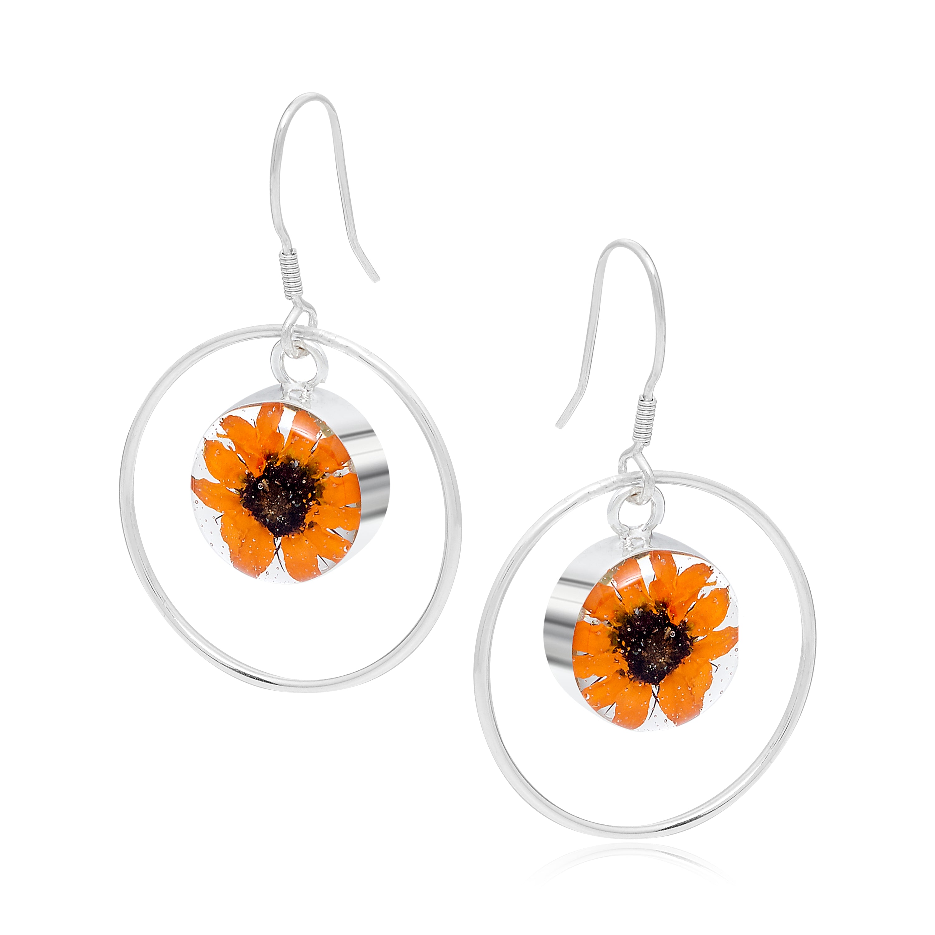 Sunflower Earrings Sterling Silver Round Surround