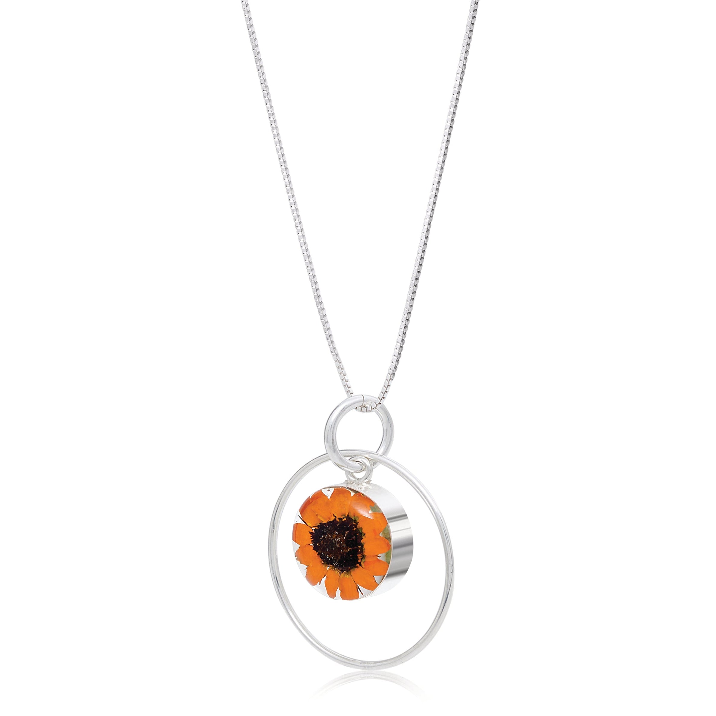 Sunflower Pendant Necklace Round Sterling Silver Surround