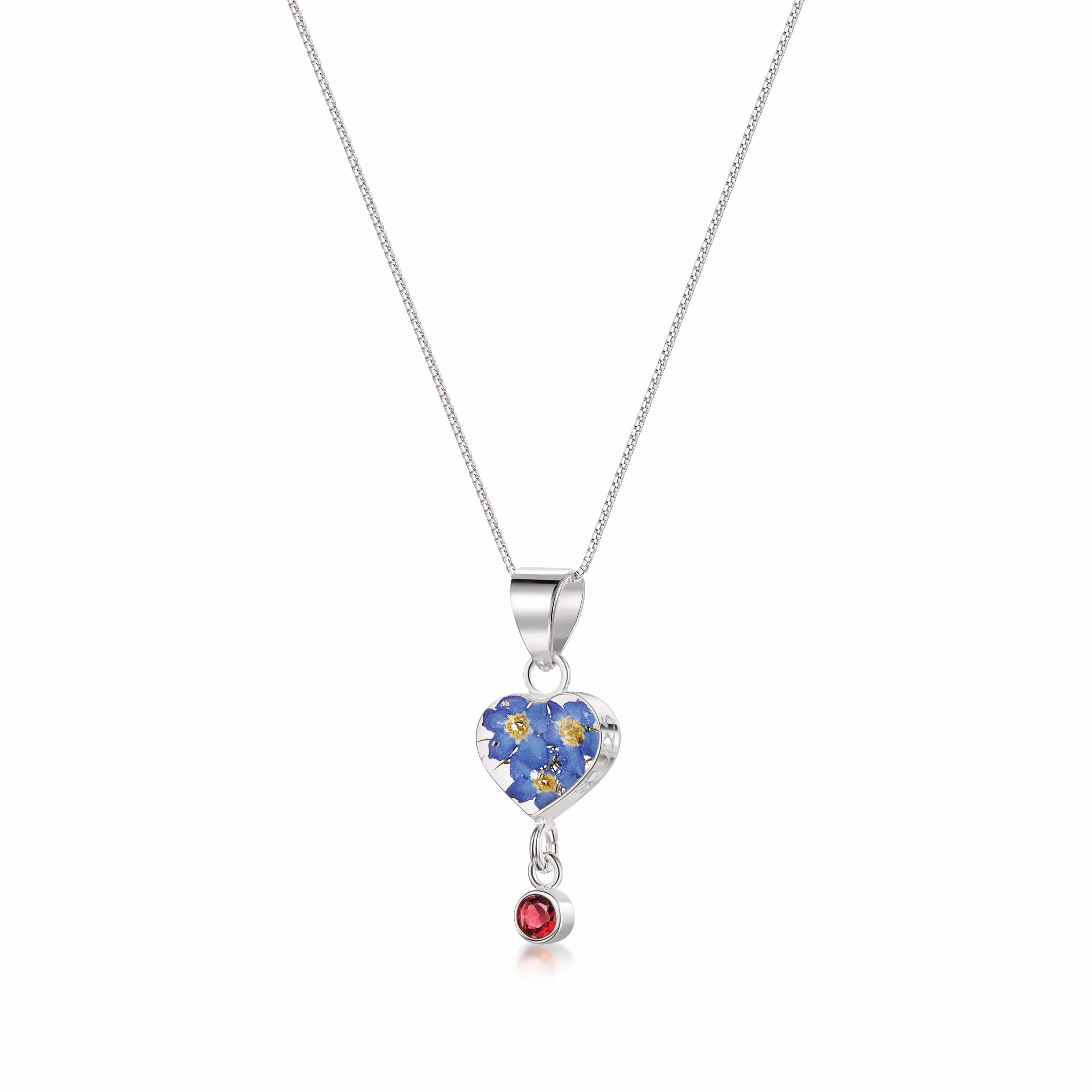 Real Flower Pendant Necklace with Birthstone Charm