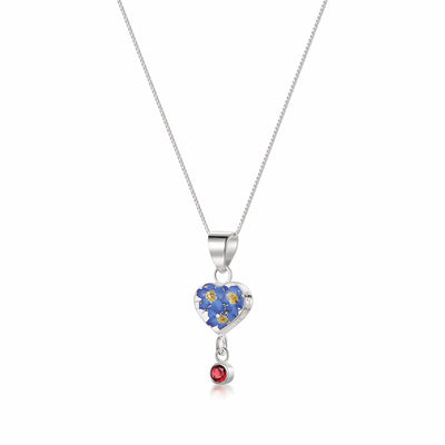 Real Flower Pendant Necklace with Birthstone Charm
