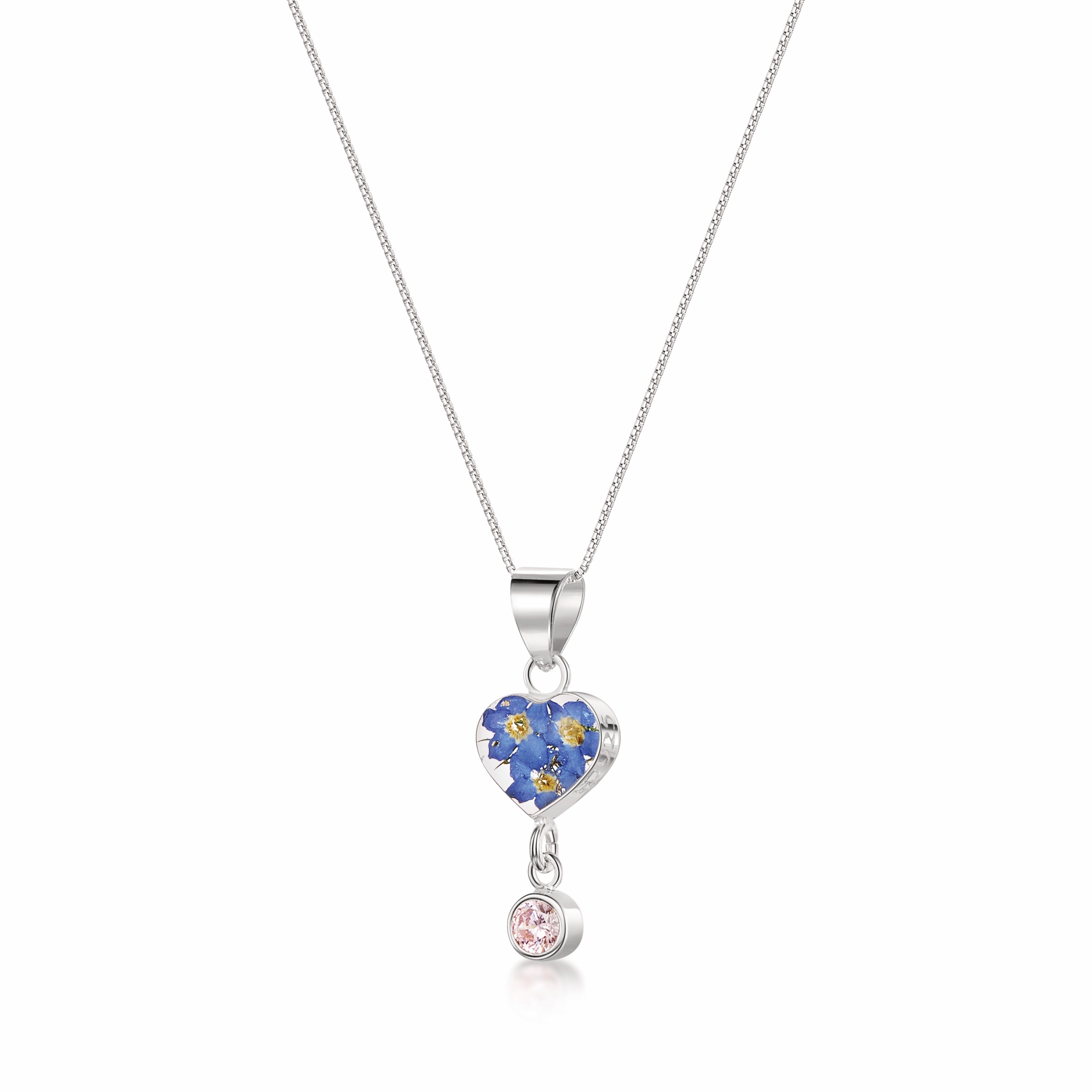 Real Flower Pendant Necklace with Birthstone Charm