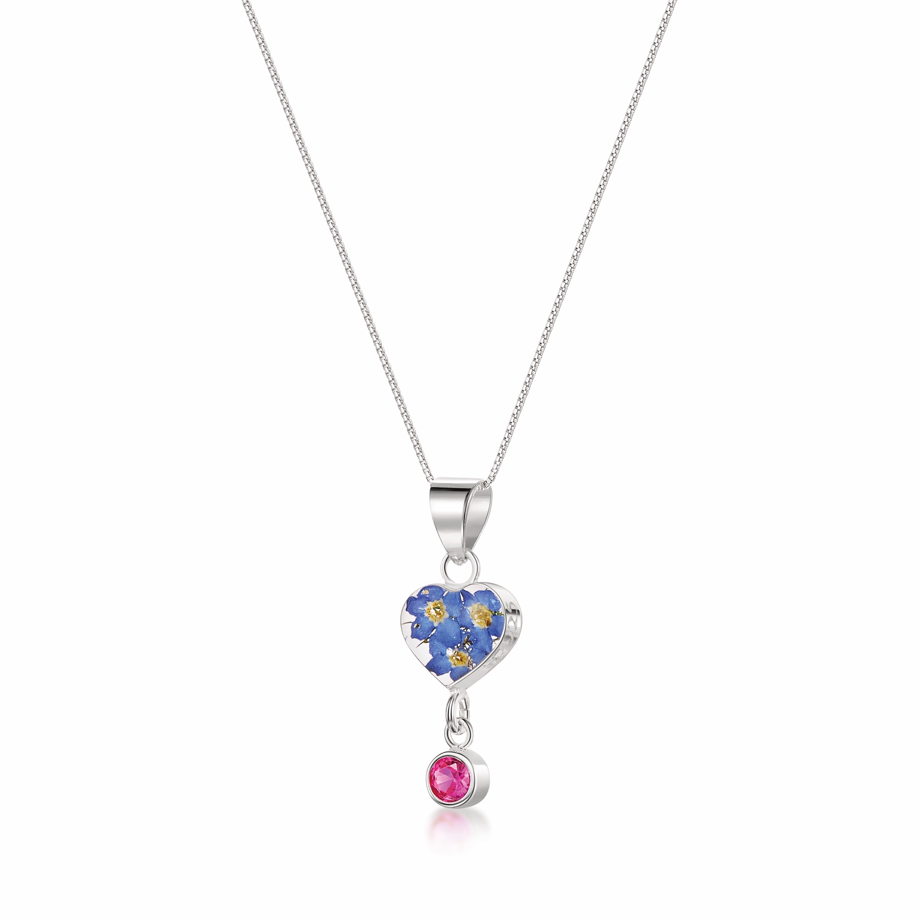 Real Flower Pendant Necklace with Birthstone Charm