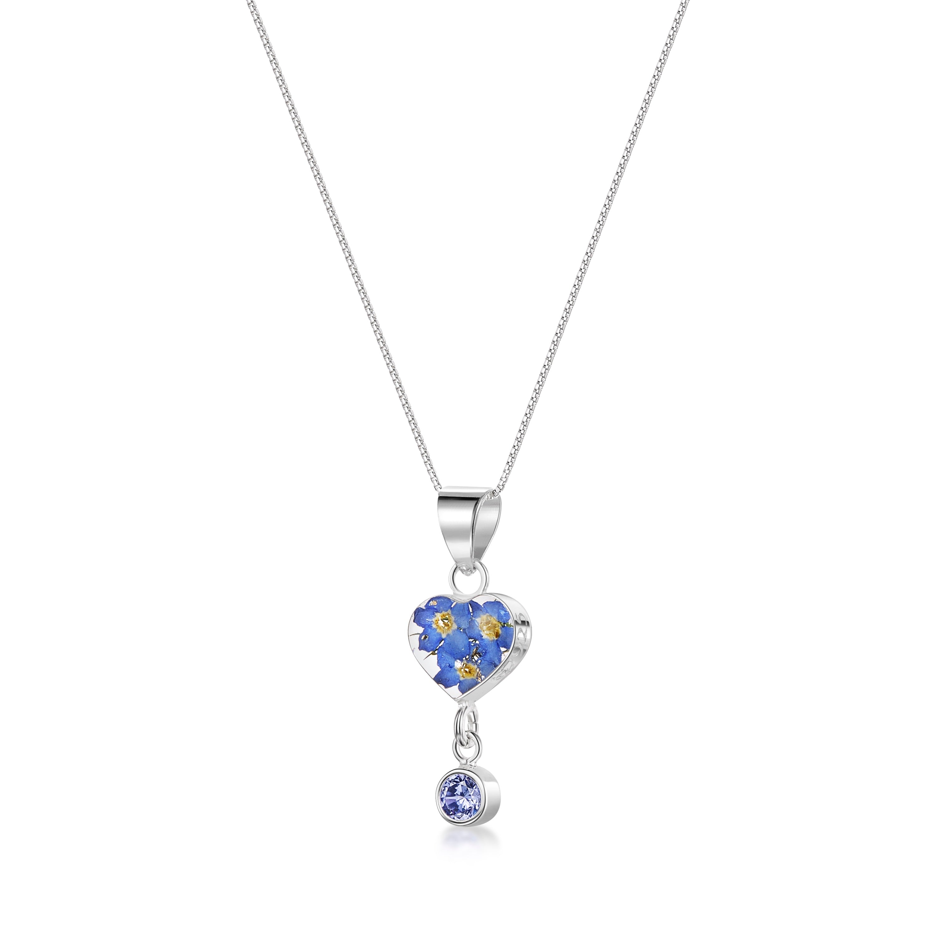 Real Flower Pendant Necklace with Birthstone Charm