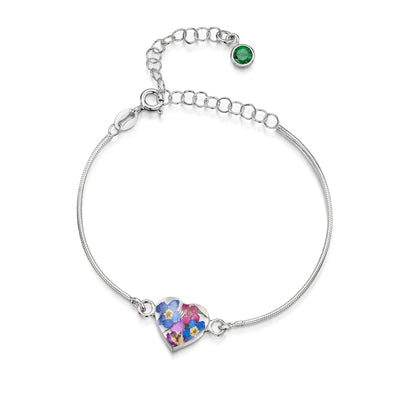 Pulseras de plata de ley personalizadas con flores y piedras de nacimiento | Shrieking Violet®
