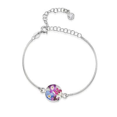 Pulseras de plata de ley personalizadas con flores y piedras de nacimiento | Shrieking Violet®