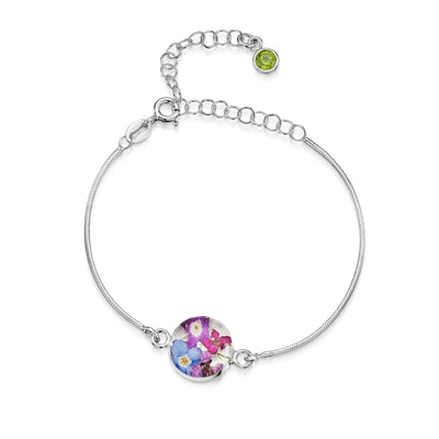 Pulseras de plata de ley personalizadas con flores y piedras de nacimiento | Shrieking Violet®