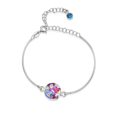 Pulseras de plata de ley personalizadas con flores y piedras de nacimiento | Shrieking Violet®