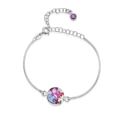 Pulseras de plata de ley personalizadas con flores y piedras de nacimiento | Shrieking Violet®