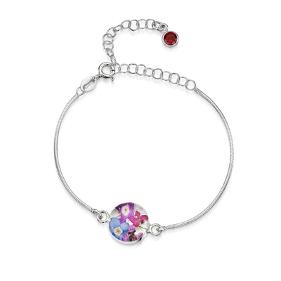 Pulseras de plata de ley personalizadas con flores y piedras de nacimiento | Shrieking Violet®