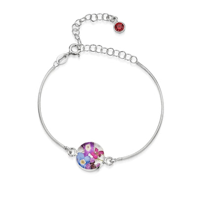 Pulseras de plata de ley personalizadas con flores y piedras de nacimiento | Shrieking Violet®