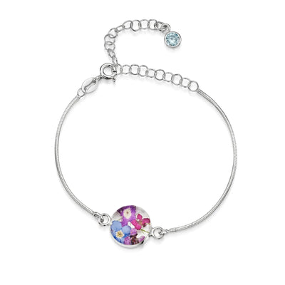 Pulseras de plata de ley personalizadas con flores y piedras de nacimiento | Shrieking Violet®