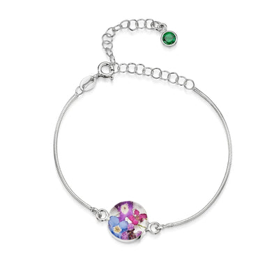 Pulseras de plata de ley personalizadas con flores y piedras de nacimiento | Shrieking Violet®