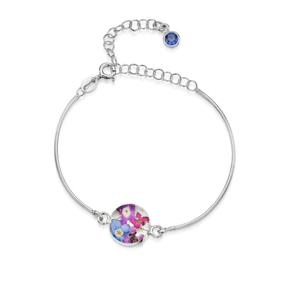 Pulseras de plata de ley personalizadas con flores y piedras de nacimiento | Shrieking Violet®
