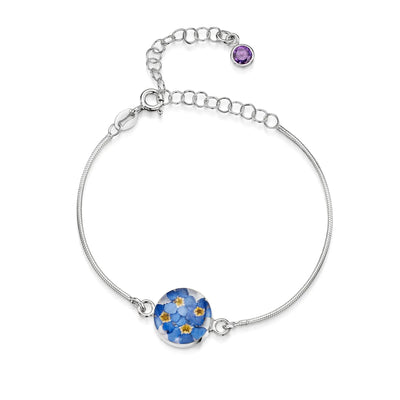 Pulseras de plata de ley personalizadas con flores y piedras de nacimiento | Shrieking Violet®