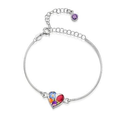 Pulseras de plata de ley personalizadas con flores y piedras de nacimiento | Shrieking Violet®