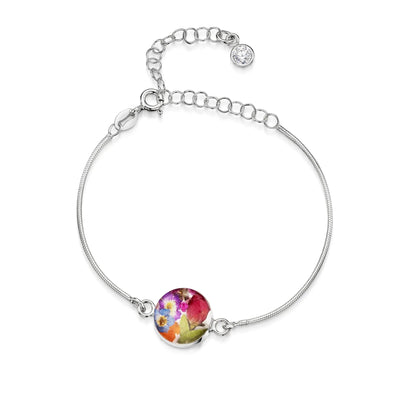 Pulseras de plata de ley personalizadas con flores y piedras de nacimiento | Shrieking Violet®