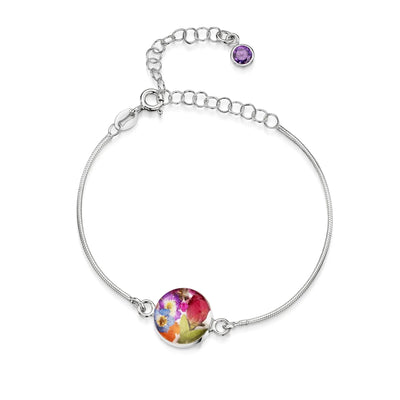 Pulseras de plata de ley personalizadas con flores y piedras de nacimiento | Shrieking Violet®
