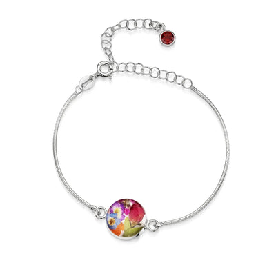 Pulseras de plata de ley personalizadas con flores y piedras de nacimiento | Shrieking Violet®
