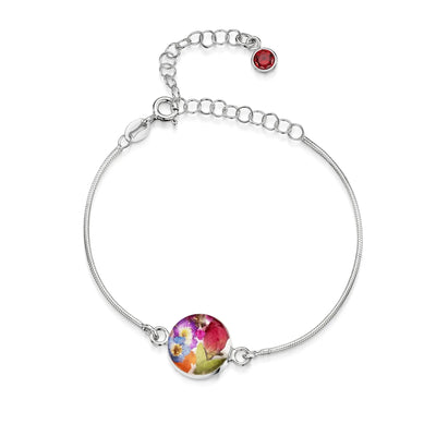 Pulseras de plata de ley personalizadas con flores y piedras de nacimiento | Shrieking Violet®