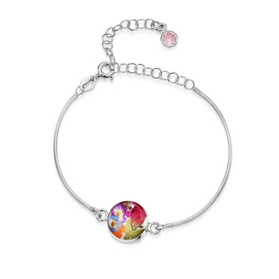 Pulseras de plata de ley personalizadas con flores y piedras de nacimiento | Shrieking Violet®