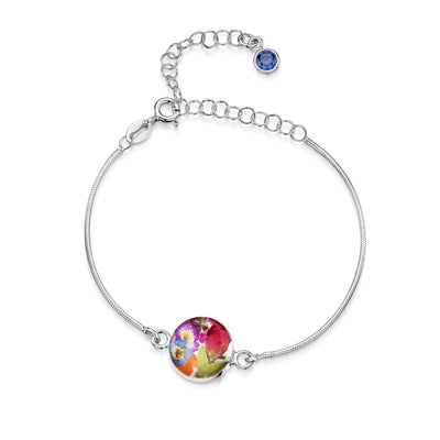Pulseras de plata de ley personalizadas con flores y piedras de nacimiento | Shrieking Violet®